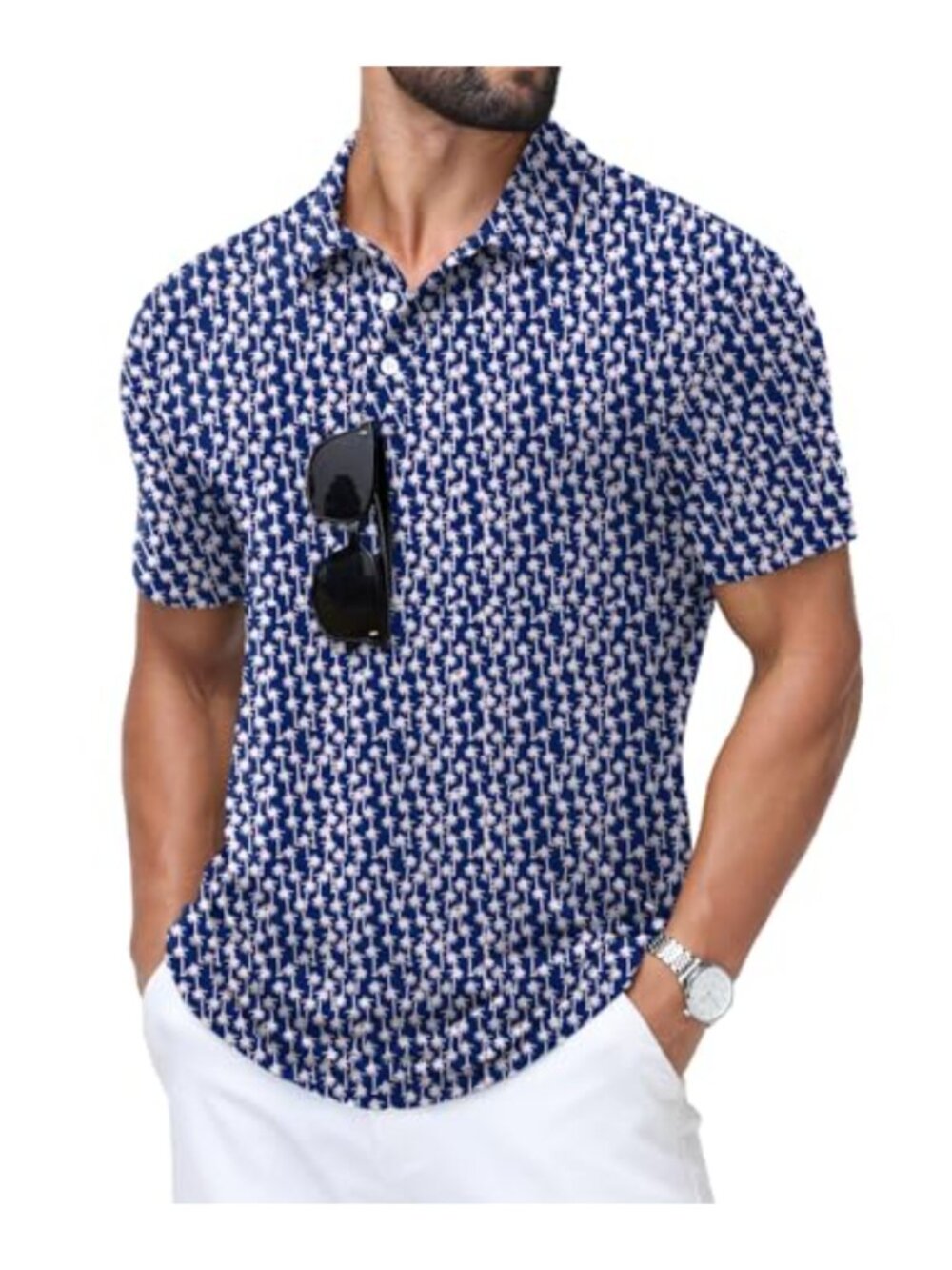 Mens Golf Polo Shirt Short Sleeve Casual Collared Henley Print